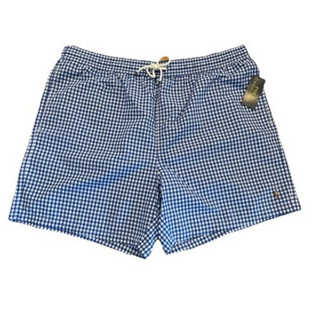 NWT Polo Ralph Lauren Traveler Swim Shorts Men 1XB Blue White Gingham 6"